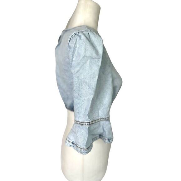 WEWOREWHAT Cropped Denim Top Super Light Flare Cuff Sleeves Size Small S Stretch - Picture 2 of 12